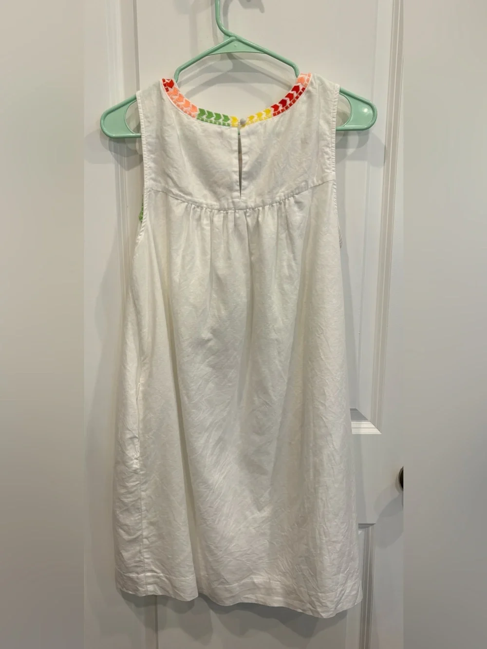 J. Crew White Midi Dress with Multicolor Embroidered Yoke